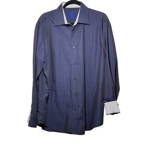 Bugatchi XL Shaped Fit Dress Shirt Flip Cuff Navy Geometric Business Casual